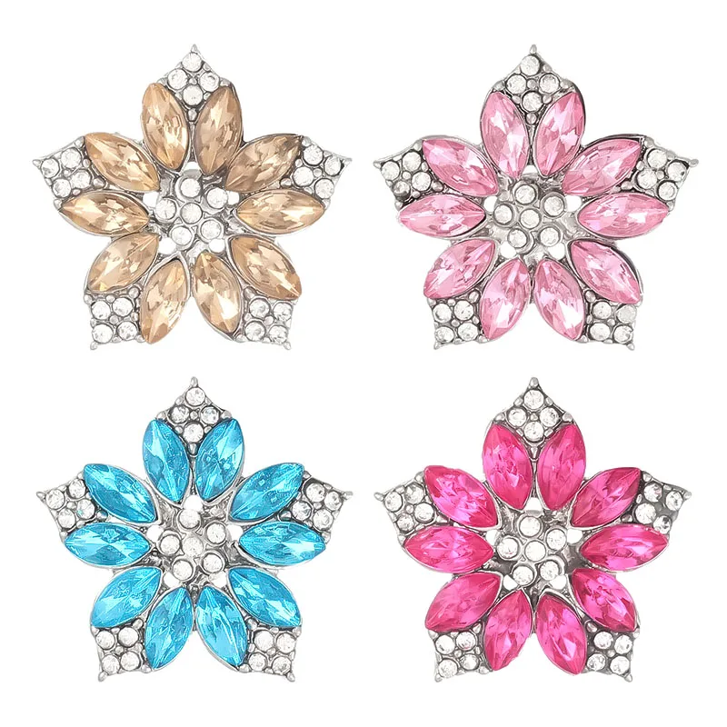 New Beauty Colorful Rhinestone Flowers 18MM snap buttons fit DIY snap bracelet necklace jewelry wholesale