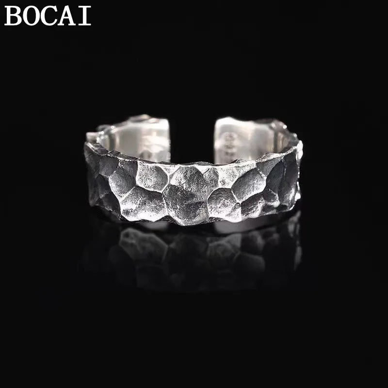 

Кольцо BOCAI S925 из стерлингового серебра с ретро-дизайном и узором в виде молотка, регулируемое