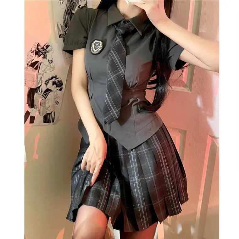 

2023 korea japan style hot jk improved uniform suit women short sleeve blouse pleated short skirt two-piece set fashion jk g822