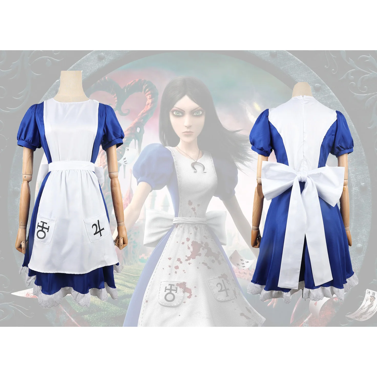 

Game Alice Madness Returns Cosplay Costume Halloween Maid Dresses Apron Dress For Women anime Girls carnival dress up party