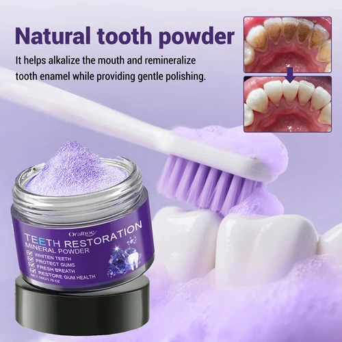 Cuidado de la higiene bucal, polvo blanqueador de dientes púrpura, Corrector de Color, polvo de limpieza Dental, elimina manchas, Blanqueador Dental
