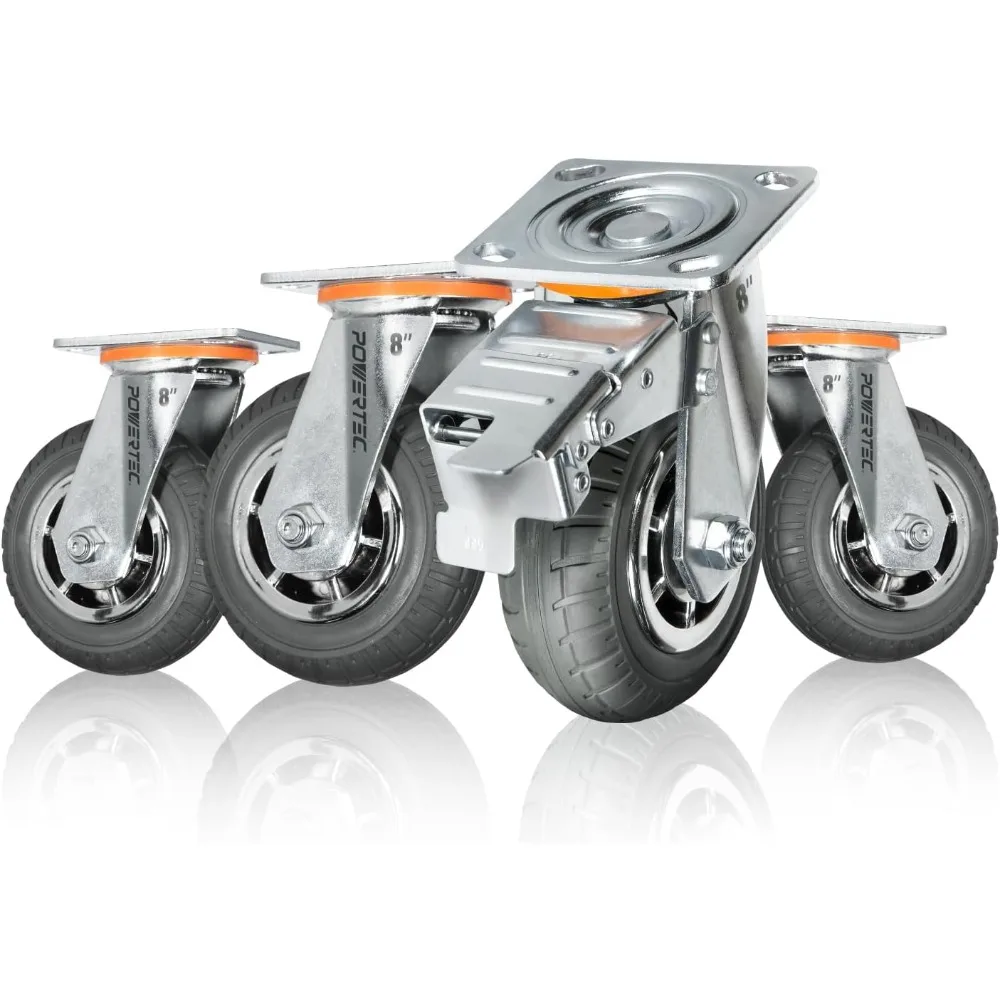 

8‘’Heavy Duty Caster Wheels Set of 4 2 with Dual Locking Brakes Non Pneumatic Tires All Terrain