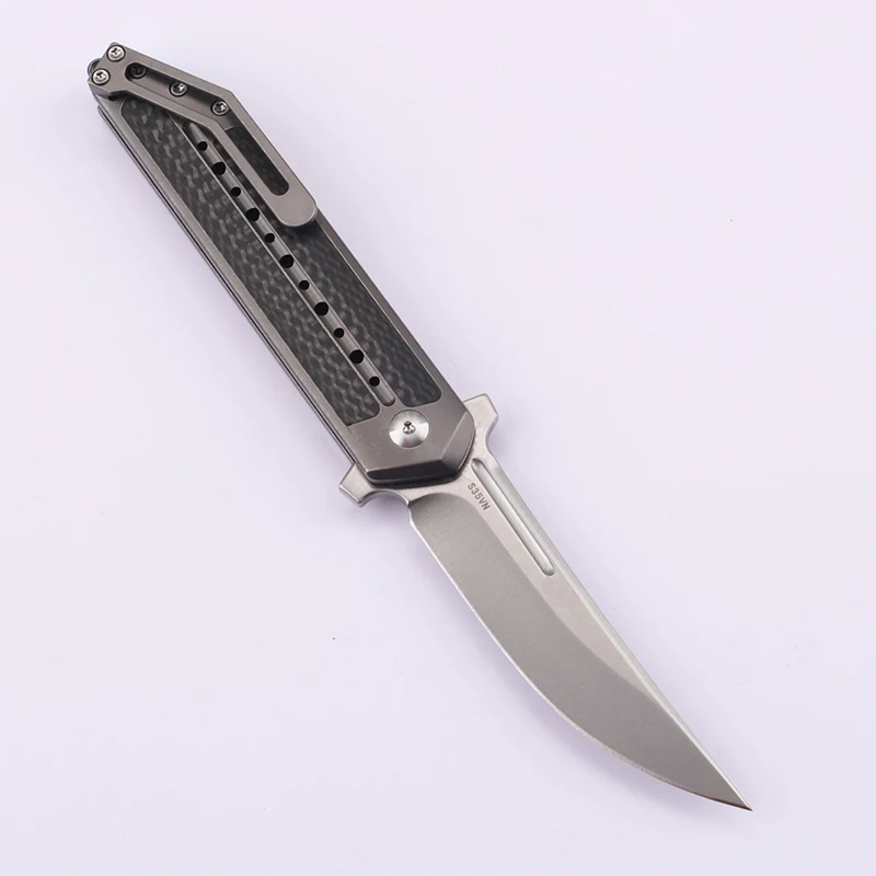 New Titanium Alloy Carbon Fiber Handle Bearing Fishing Pocket Survival Outdoor Camping EDC Folding Collection Knife