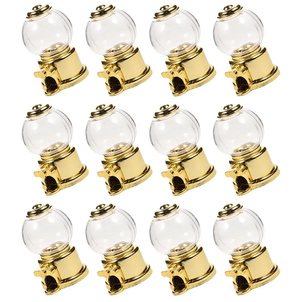 

12Pcs Wedding Party Candy Box Mini Gumball Machine Plastic Sweet Storage Holder Compact Cake Decor Tabletop Candy Dispenser