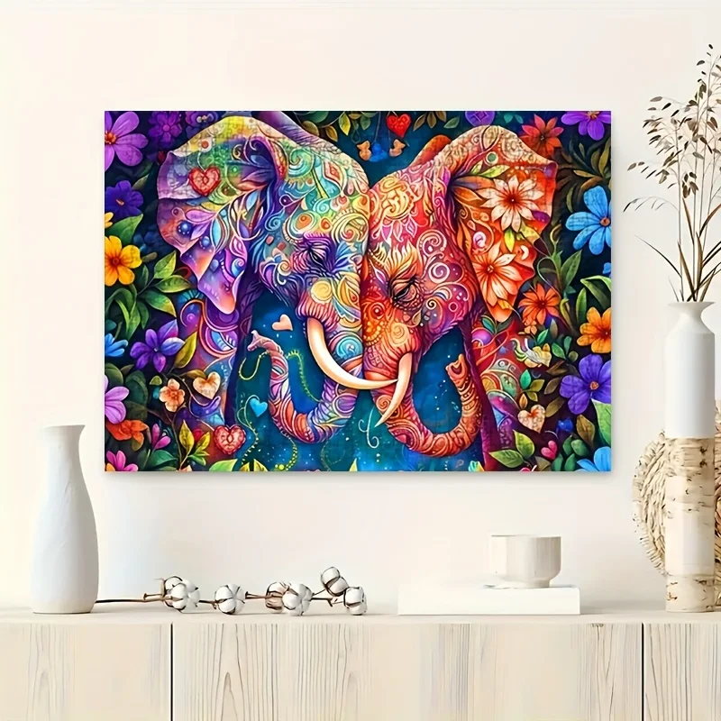 1000 قطعة من أحجية الصور المقطوعة على شكل فيل وزهور للبالغين - ألوان نابضة بالحياة، تصميم معقد، لعبة أنشطة عائلية، مستطيلة بيضاء