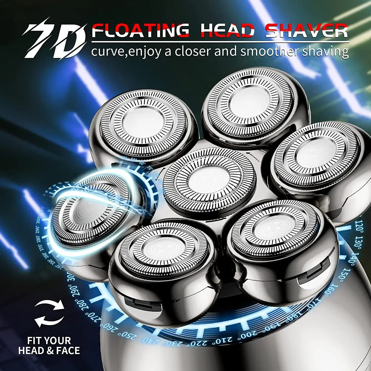 7D Floating Cutter Electric Shaver Head Base Charging Portable Men Beard Trimmer Clipper Skull Shaver Waterproof Shaving