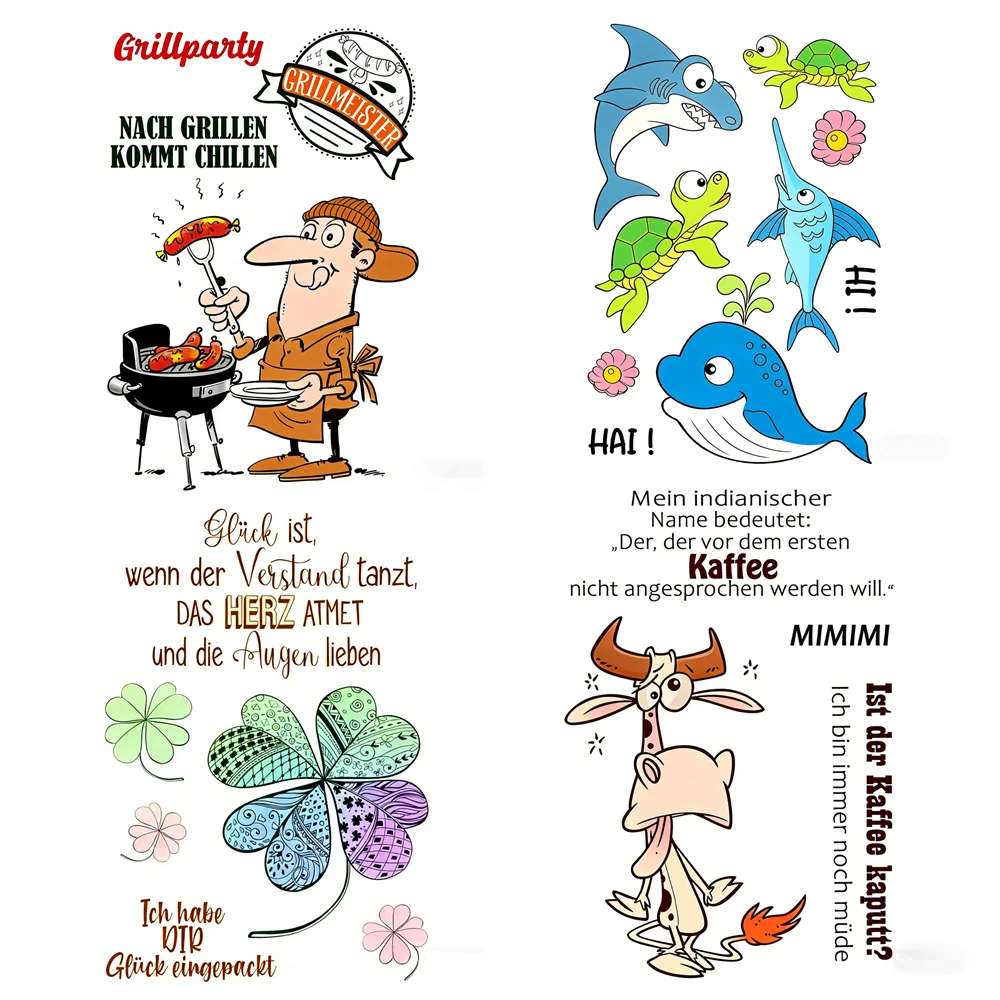 

Новый набор прозрачных штампов для скрапбукинга (немецкая версия): клевер, Рождество, динозавр, рыба. Набор для творчества и рукоделия.