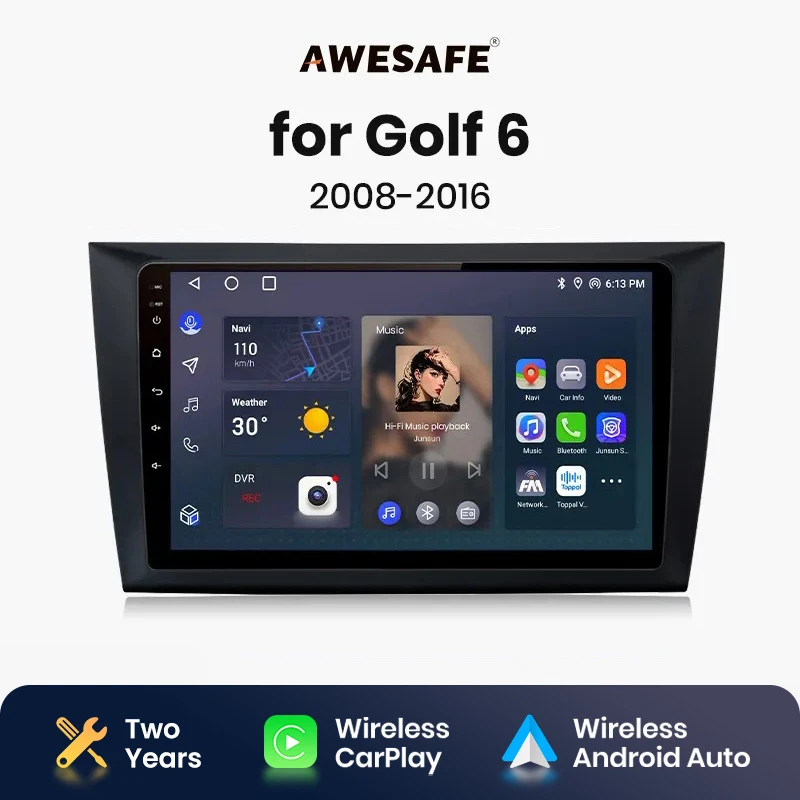 AWESAFE V1Plus 8+256GB Android 12  Multimedia For VW Golf 6 2008-2016 Car Radio AI Voice Control Navigation GPS Wireless Carplay