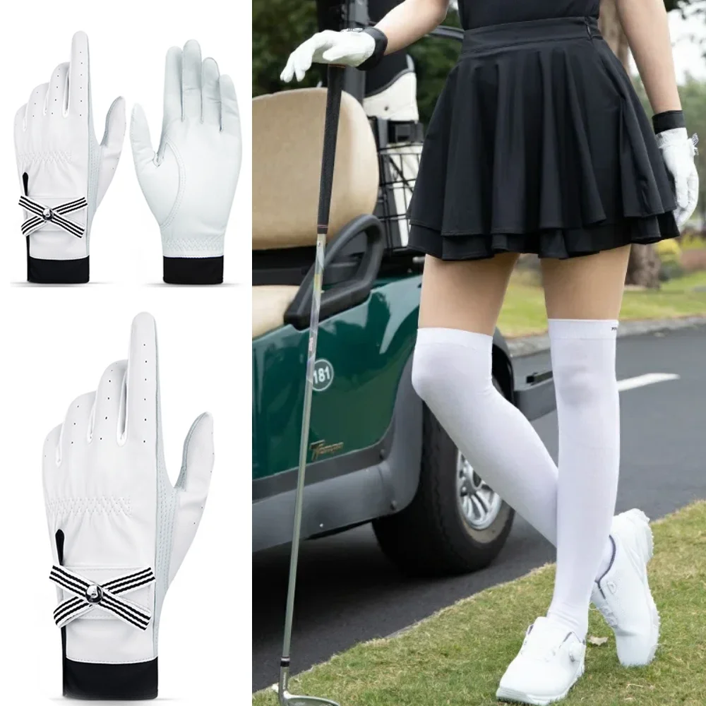 

1Pair ​​Ladies' Leather Golf Gloves Bow Lambskin Gloves Anti-Slip Sports Gloves Soft Elegant Outdoor Sports Fashion Accessories
