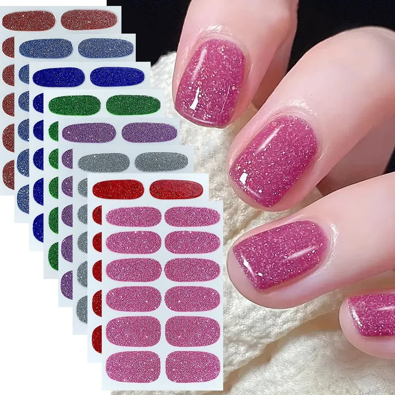 Solid Color Glitter Waterproof Nail Sticker, 10 Finger Shiny Self-adhesive Nail Sticker, Women's Multi-color DIY Nail Decoration