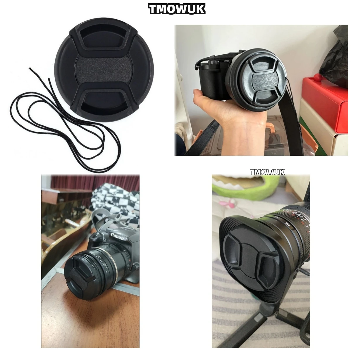 

For Canon EOS RP R7 70D 800D 100D M10 Rebel T6 500D Camera Lens Cap Protective Cover Center Pinch Snap-on 49mm 52 55 58 62 67 72