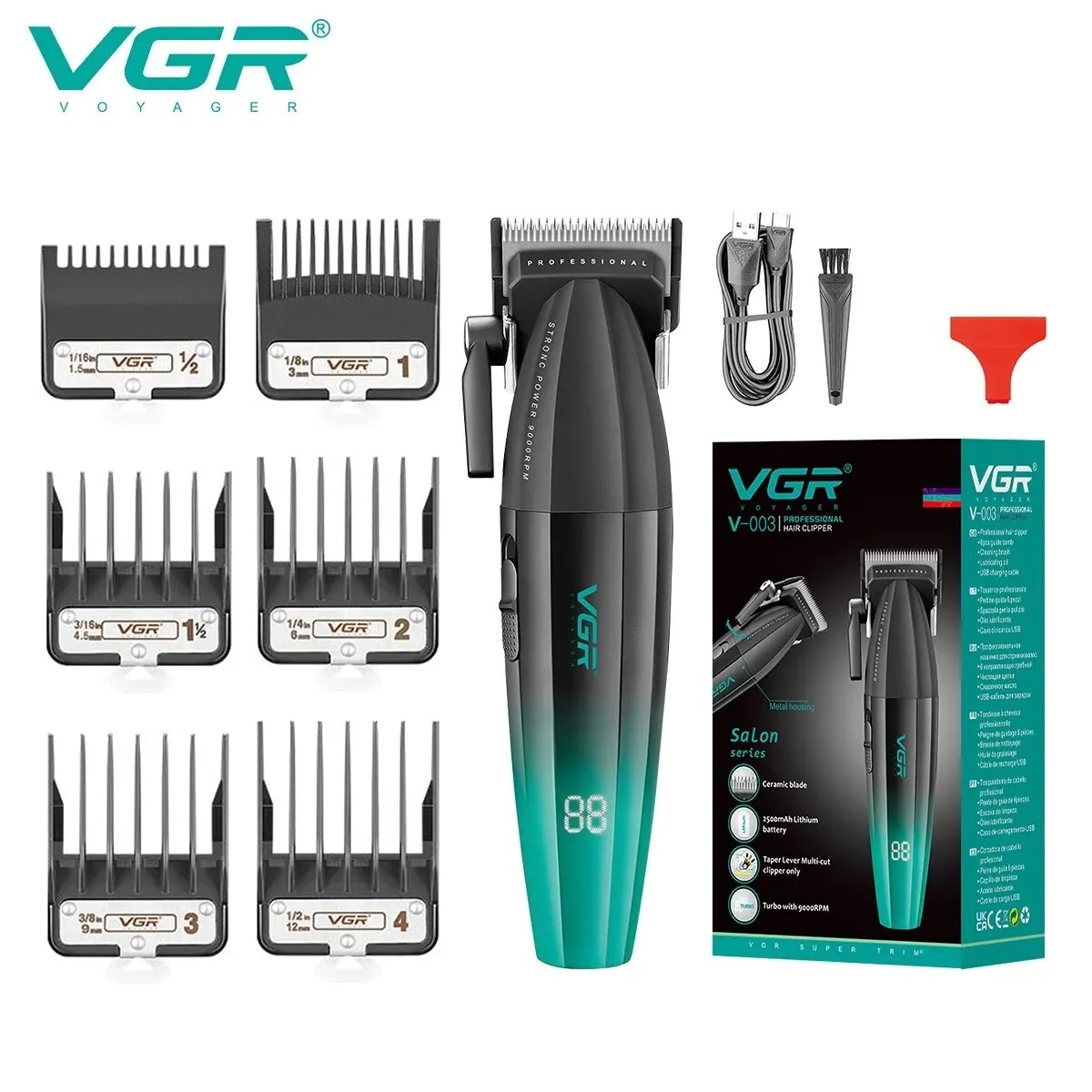 VGR Tondeuse Draadloze Tondeuse Professionele Haar Snijmachine Elektrische 9000 Rpm Kapsel Clipper voor Mannen V-003 V-906