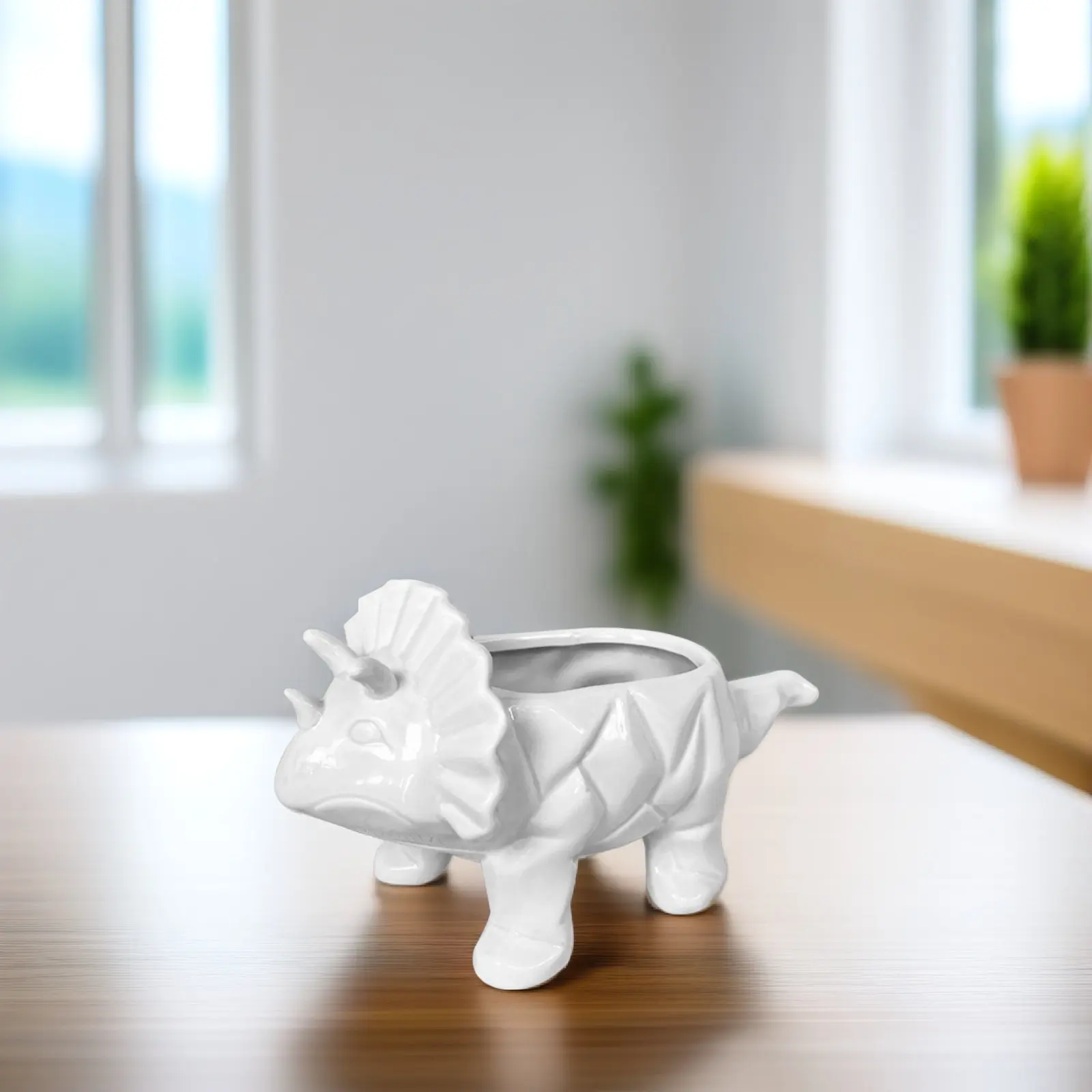 Triceratops Ceramic Succulent Pot – Mini Flower Planter for Herbs, Desk, Window Sill, Bookshelf, Home Decor