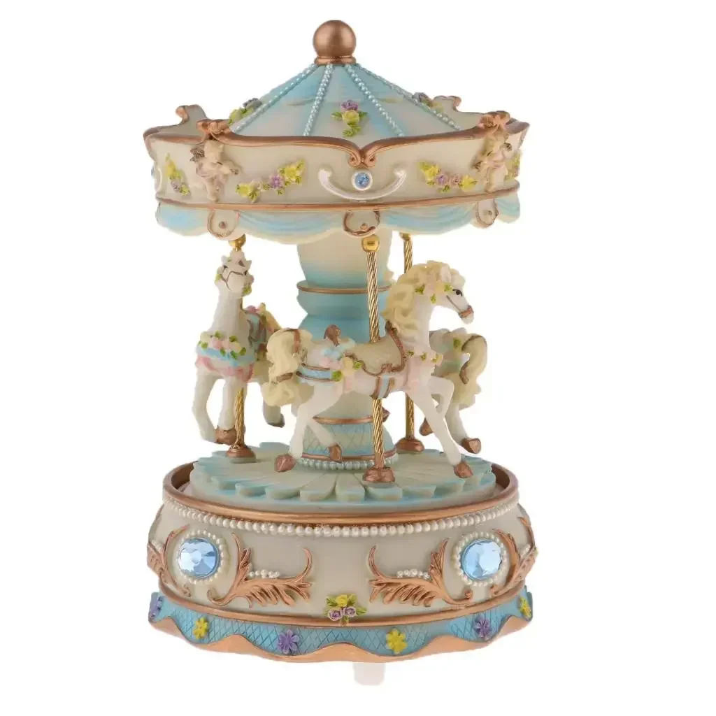 Decorative Crafts Carousel Box Music Rotating Resin Collectibles Handcrafted Gift Toys Home Birthday Anniversary Horse