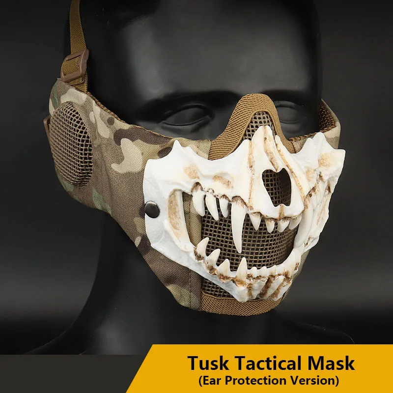 Fang Mask(Ear Protection Version)  Outdoor Riding, Breathable, Steel Wire, Double Layer, Tactical Protective Mask