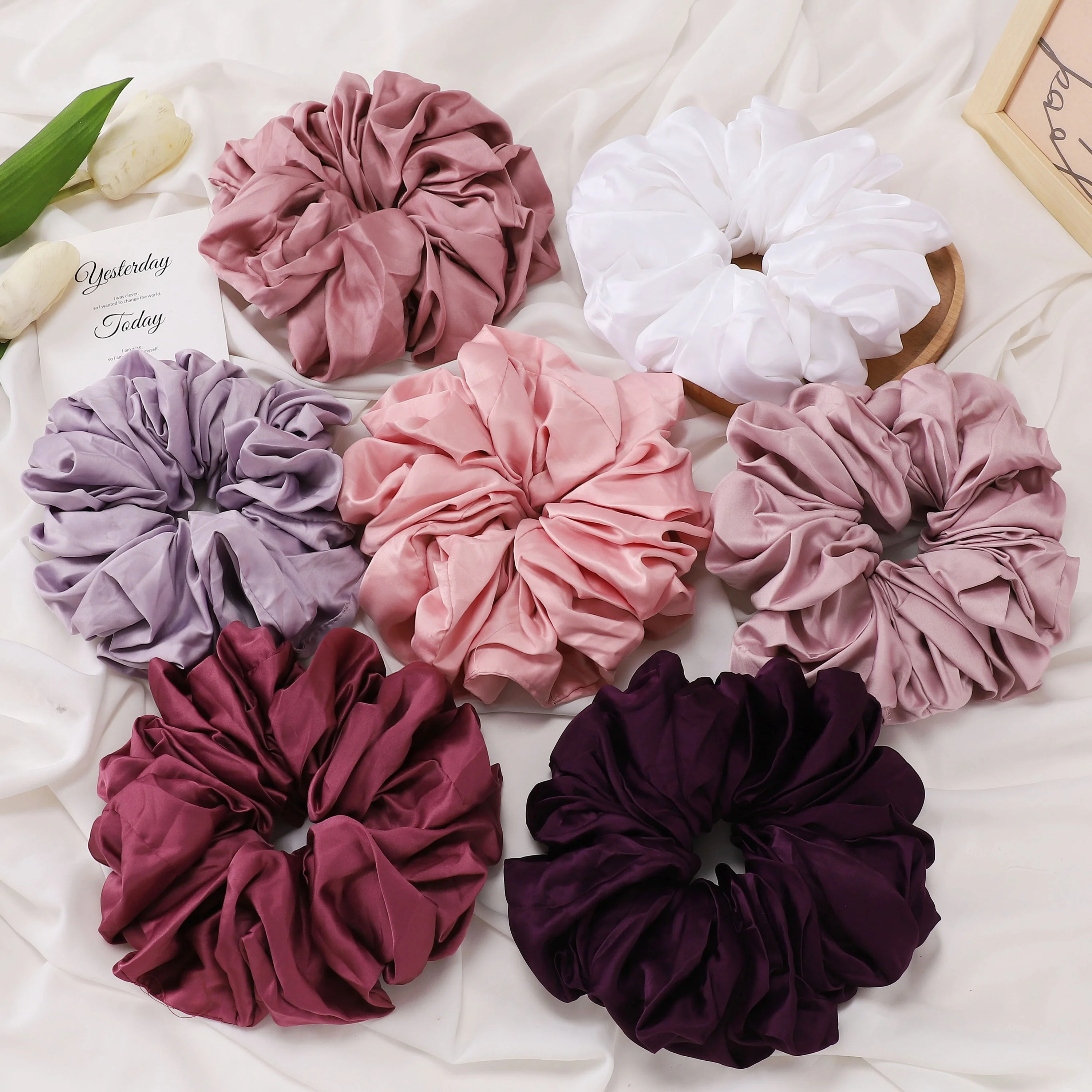 

Solid Color White Oversized Fabric Elastic Rubber Bands Hair Accessories Big Satin Women Girls Scrunchies