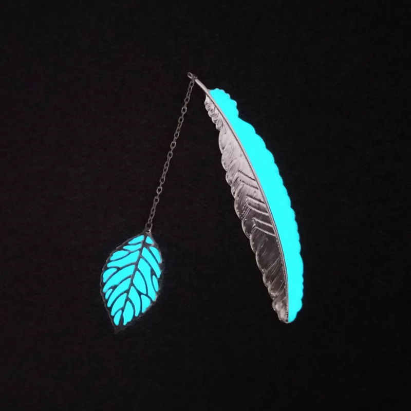 Noctilucent Feather Leaf Bookmark Ancient Silver Alloy Fluorescent Jewelry DIY Scrapbook Sun Moon Stars Book Mark Stationery