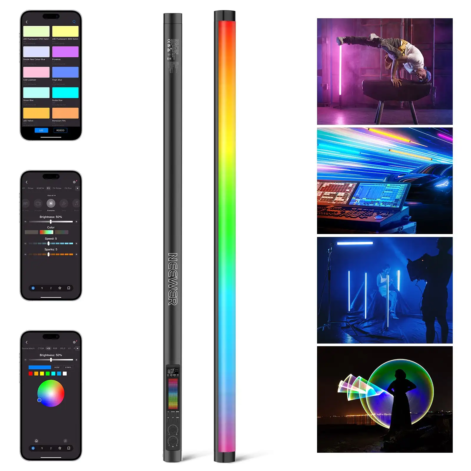 NEEWER TL90C 30W Handheld LED Video Lighting Wand Stick Supports APP/2.4G/DMX Control 2500K-10000K RGB LED Tube Light For Video