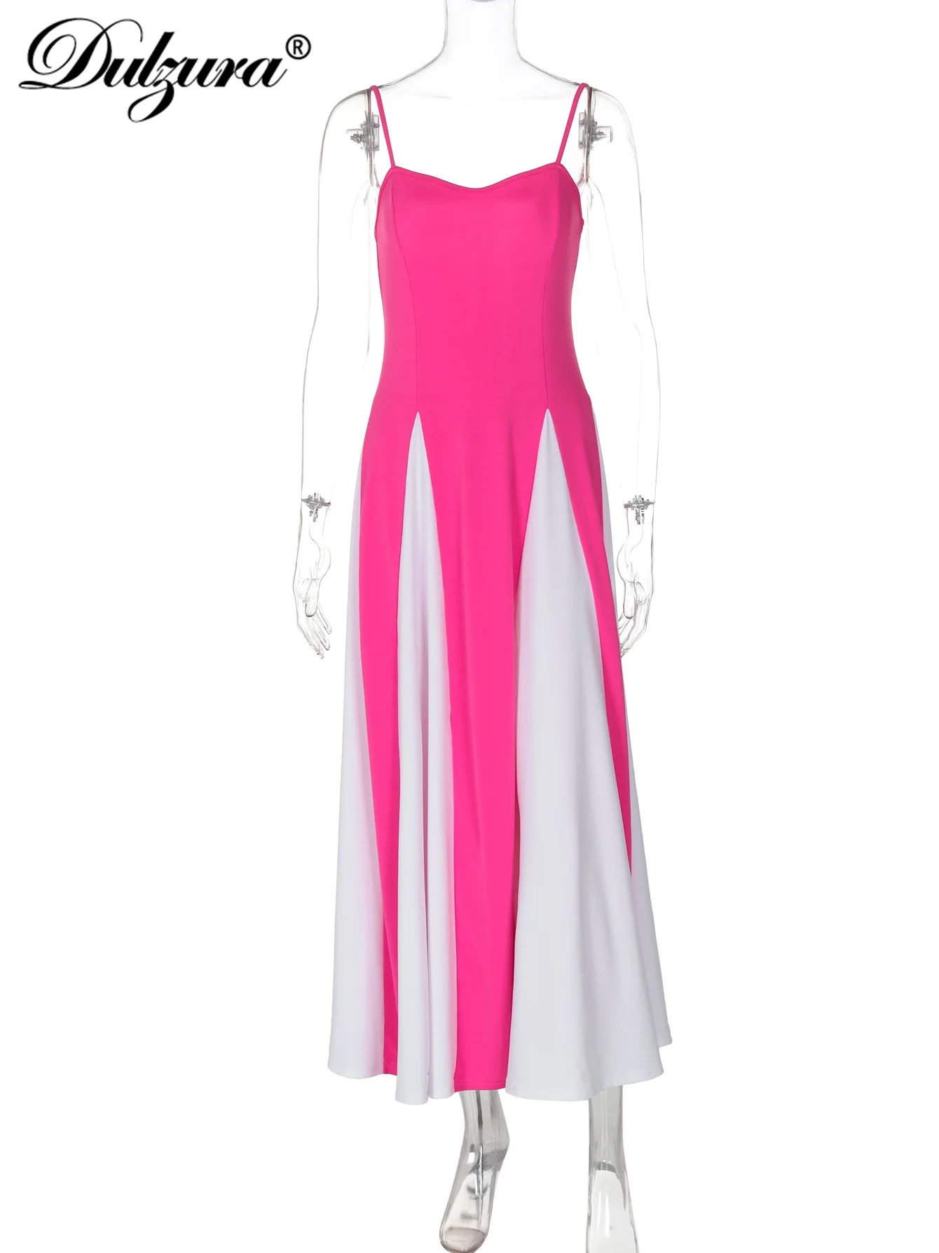 Dulzura Plooien Patchwork Mouwloze Cami A-Lijn Maxi Jurk Sexy Strapless Lange Jurk Feest Club Streetwear Voor Dames Herfst