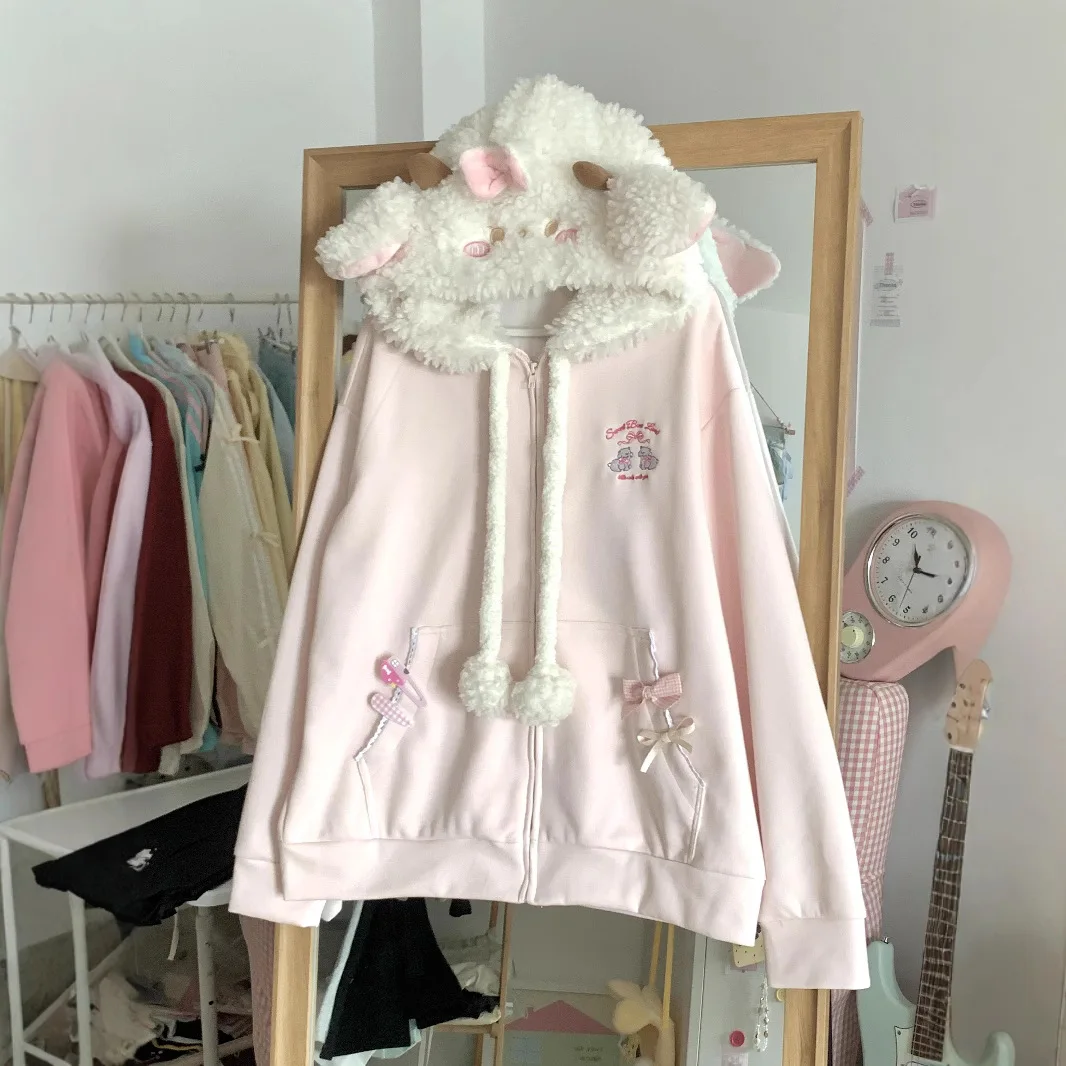 Women clothing Y2K arcane stitch Hooded Outerwears Women's Winter Spring Autumn Pocket Cardigan Sweet Girl College Loose Coats