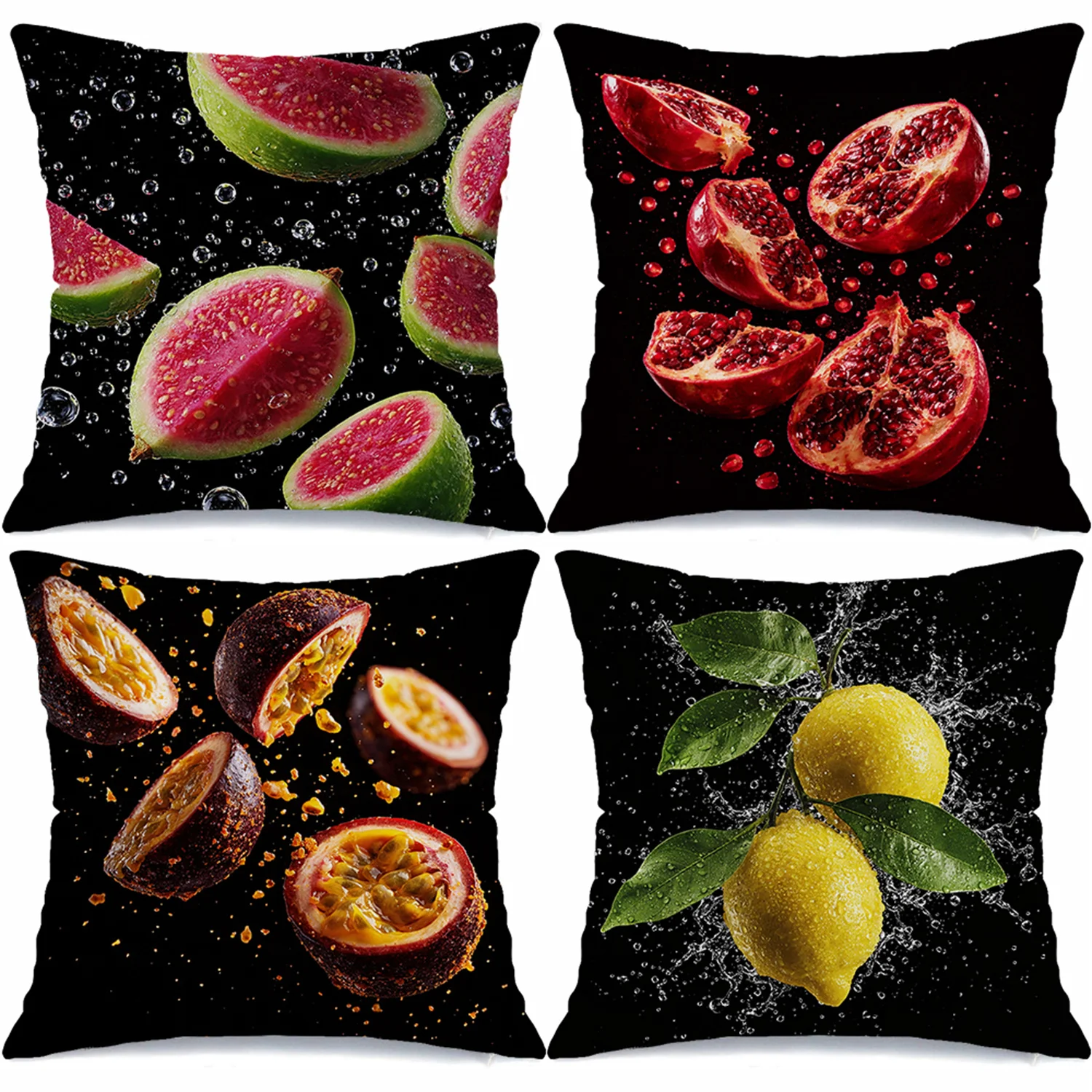 

Modern Kitchen Pillow Covers, Bold Tropical Fruit Water Splash Art Decorative Throw Pillow Cases, Fresh Citrus Home Decor 4pcs