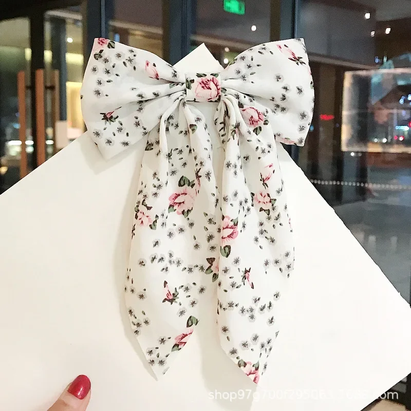 Fashionable Floral and Beautiful Small Bow Women\'s Sweet Duckbill Hair Clip Simple High Ponytail Girl Hair Accessory