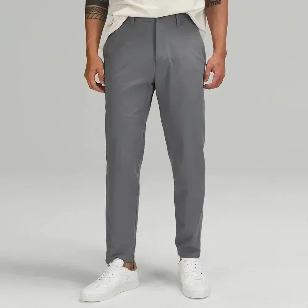 

Lemon Solid Color Men Pants Men Thin Quick-drying Classic Four-sided Springing Casual Sweatpants With Hidden Zipper Pockets