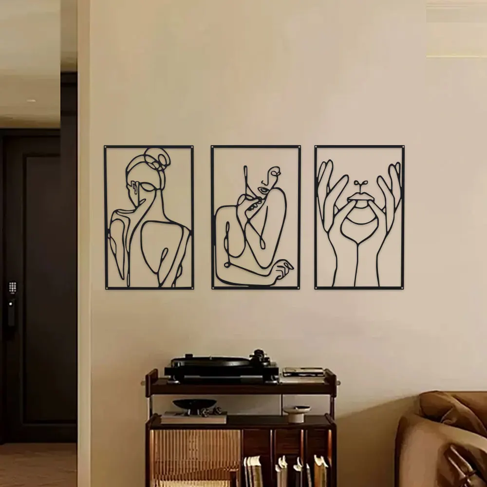 2D Metal 1pc modern gallery display. Minimalist 3-PieceWall Art: elegant continuous-line silhouettes create a captivating