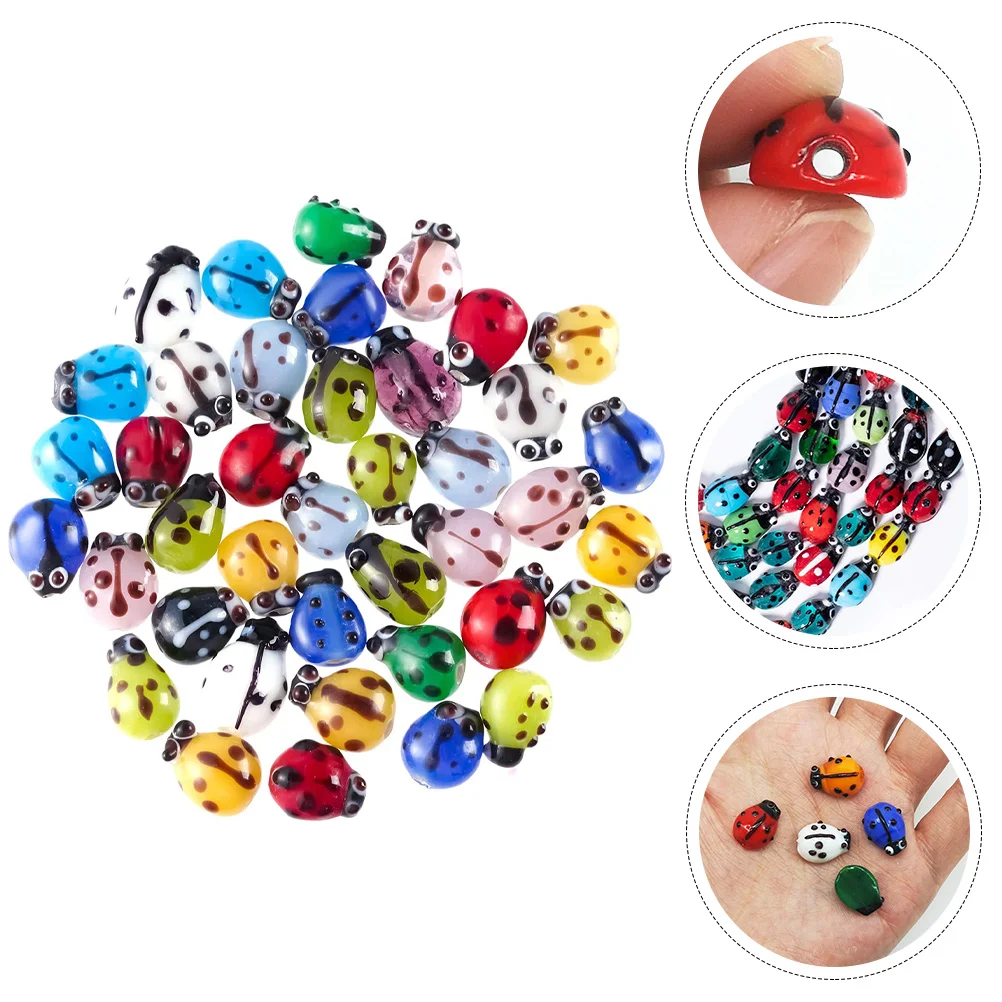 

50 Pcs Glass Ladybug Beads Craft Jewelry Making Kit for Bracelets Necklace Dream Catchers Bead Garlands Handwork namental