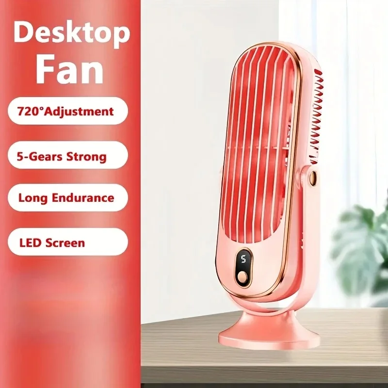 USB-Aufladbarer 5-Stufen Einstellbarer Kleiner Luftkühler-Ventilator, Großer Akku Doppelmotor Stylischer Tischventilator, Tragbarer Luftkühler