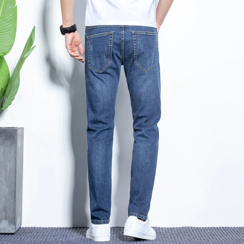 Pantalones vaqueros elásticos ajustados pequeños rectos primavera y otoño estiramiento Regular joven adulto caballero cómodo suelto hombre avanzado