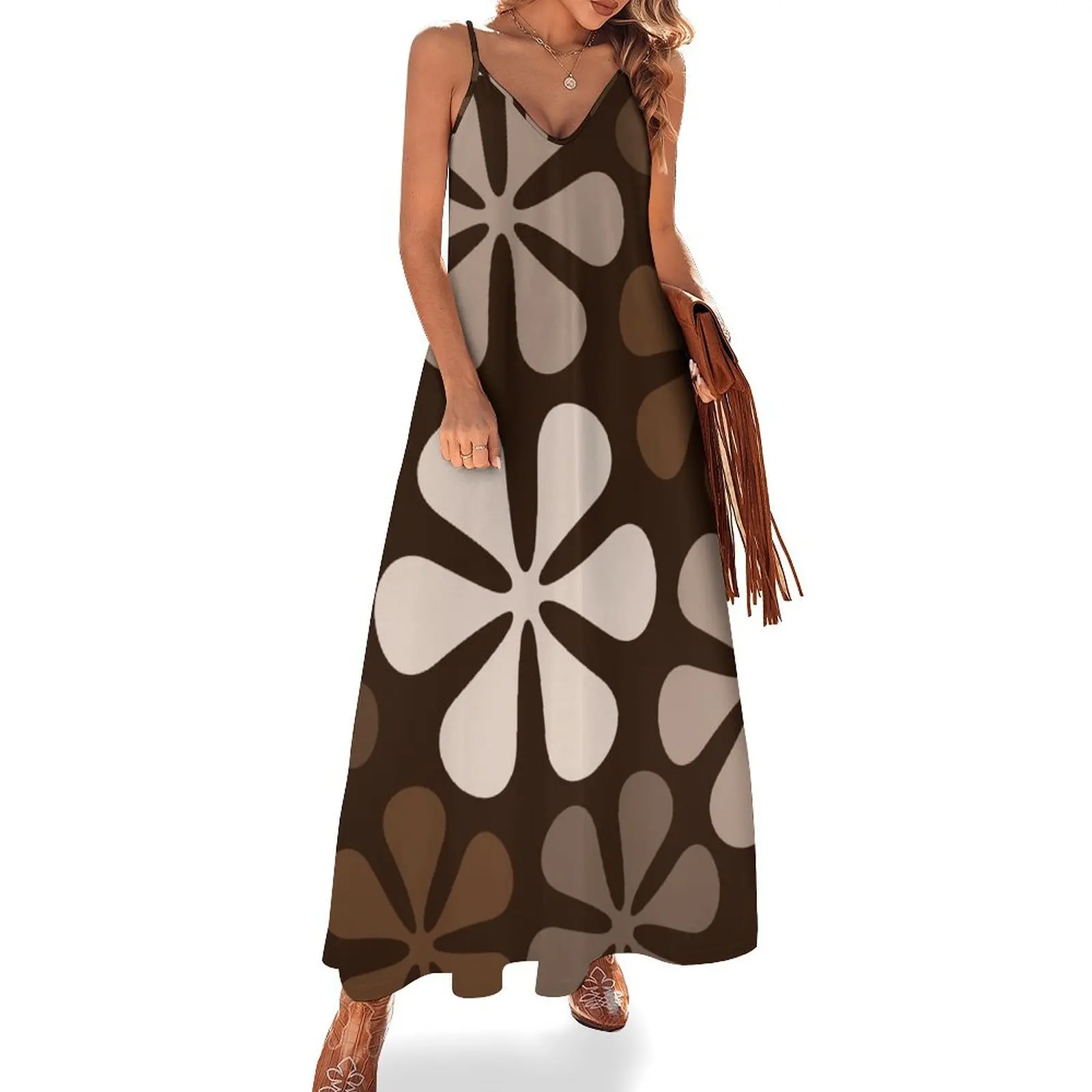 

Abstract Flowers Browns & Creams Sleeveless Dress dress summer 2025 women Women's summer skirt dresses for women