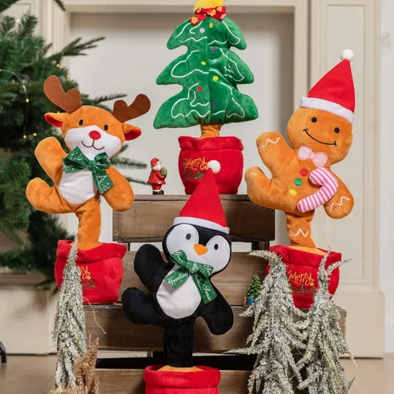 Dancing Elk Christmas Tree Talking Gingerbread Man Penguin Toys Singing Stuffed Animals Fun Christmas Party Decorations