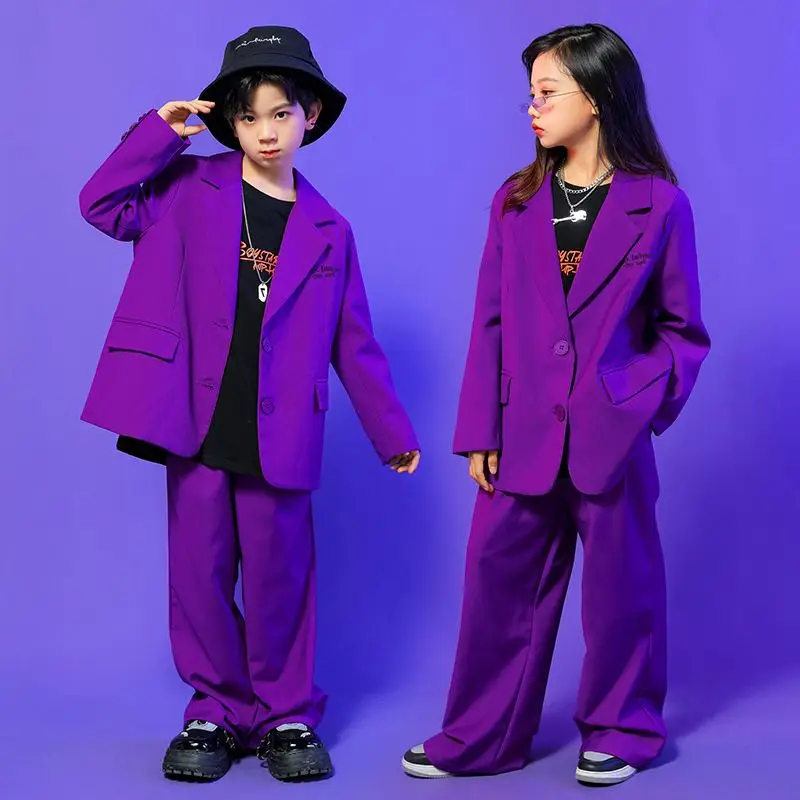 

Jazz Dance Costumes for Kids Children Purple Hip Hop Suit Blazer Jacket Baggy Pants Modern Kpop Outfits Teenager Girl Stage Sets