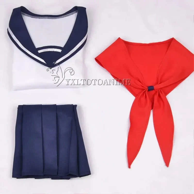 MN1 Gonna da marinaio blu navy per ragazza festa di Halloween Collant Loli Scarpe in pelle nera Simulatore Yandere Ayano Aishi Cosplay C9 * Jy