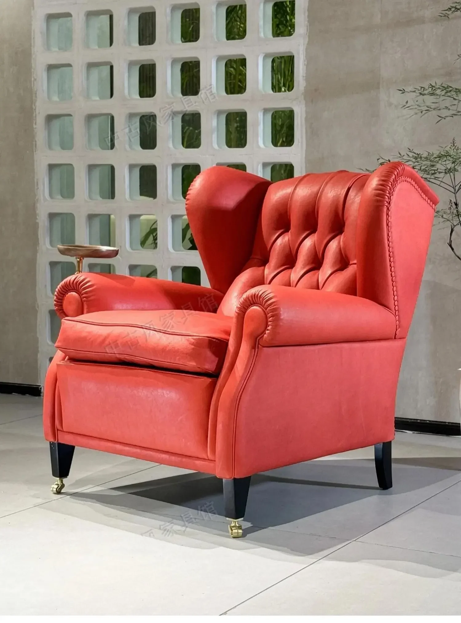 A  Nordic high-end medieval oil wax leather single sofa chair balcony leisure chair single chair cigar
