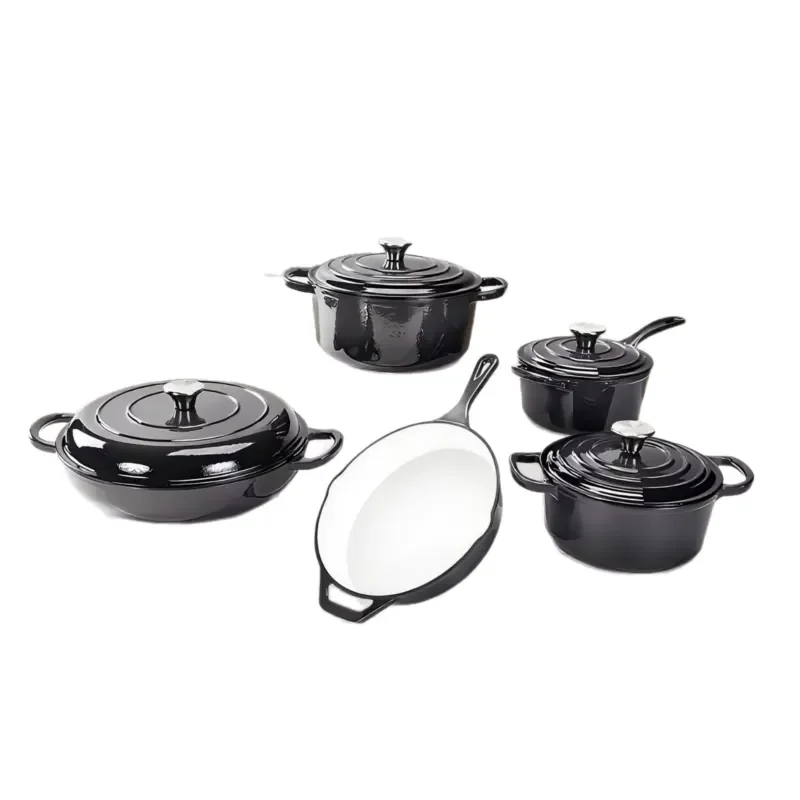 Cast Iron Non-Stick 5-Piece Pot Set Lid Modern Simplicity Design Minimalist Kitchen Wares Stew Seafood Frying Pan Baking Pan