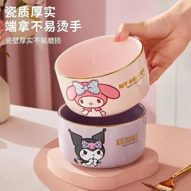 

MINISO My Melody Cinnamoroll Anime Kawaii Noodle Bowl Cute Hello Kitty Ins Household Large Soup Tableware Gifts for Kids