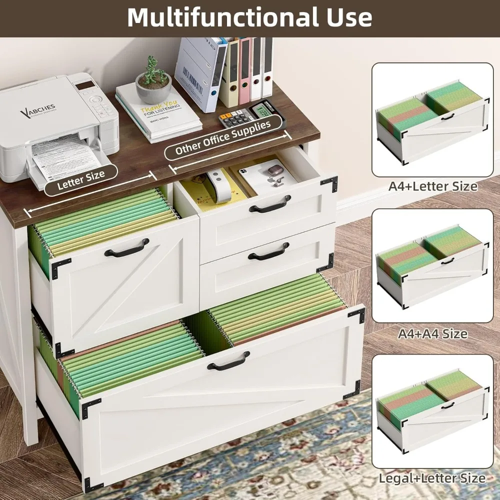 4-Drawer Lateral File Cabinet for Home Office, Large Farmhouse Style, Suitable for Letter, A4, and Legal Size Files