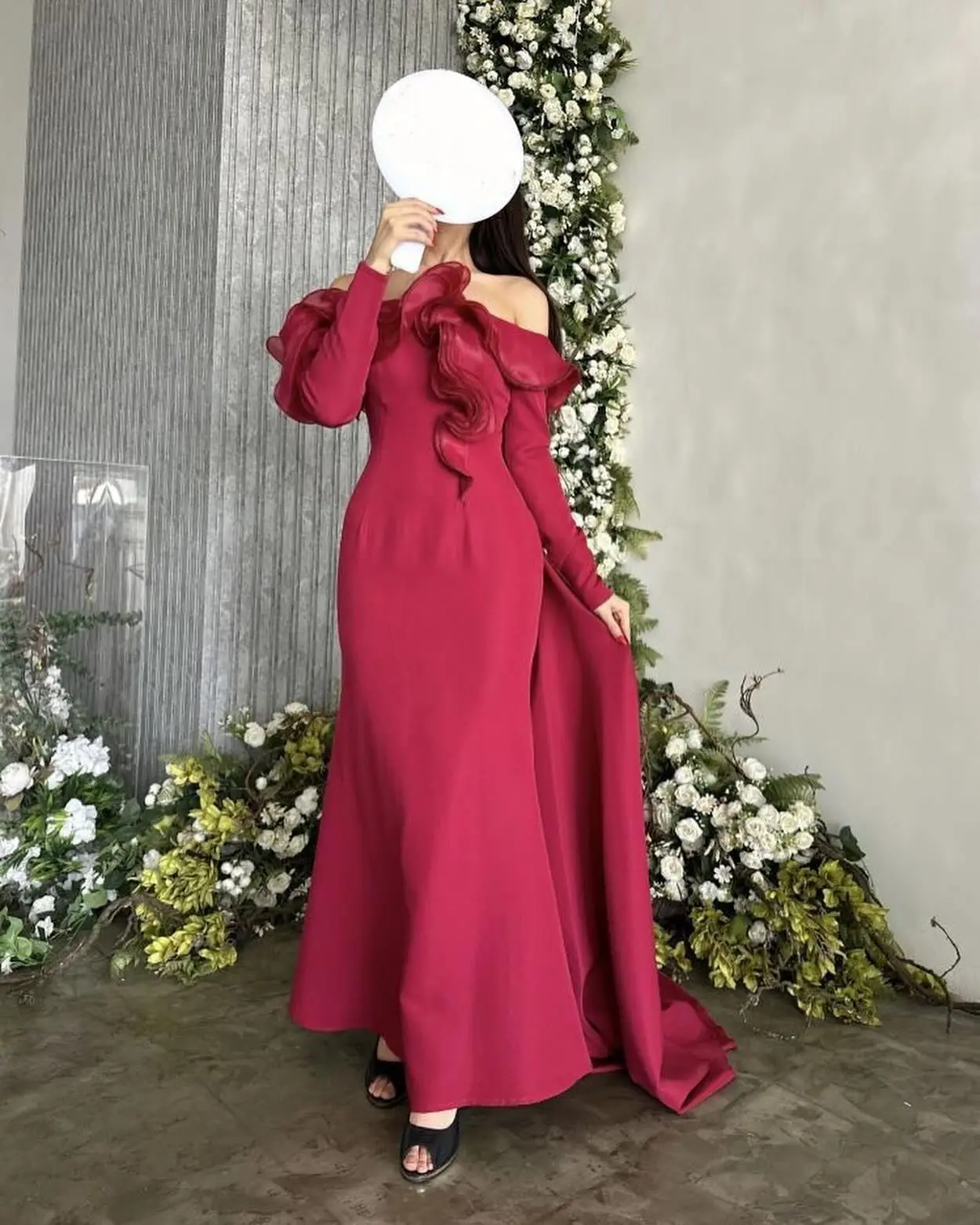 

Customized Exquisite Jersey Mermaid Off the Shoulder Evening Dresses Sexy Long Sleeves Cocktail Dress Custom Size Part