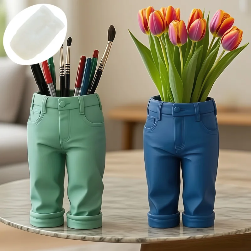 

Cowboy pants pen holder resin silicone mold suit pants shape makeup pen makeup brush storage box clothing vase gypsum molds
