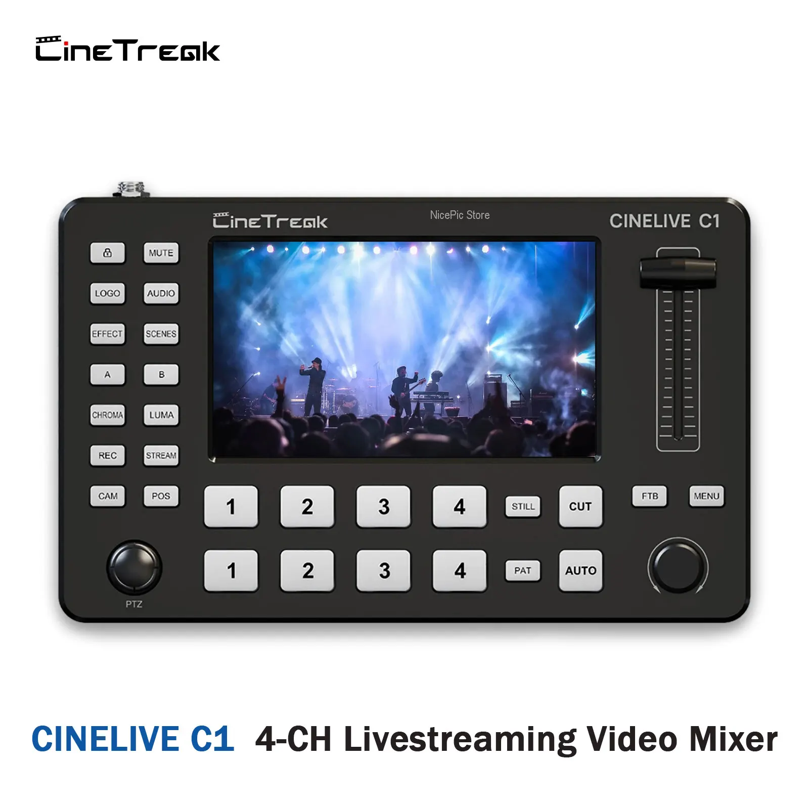 

CINELIVE C1 4-CH Video Switcher Multi Format Livestreaming Video Mixer All One Full HD LCD Screen Muti-picture Monitoring