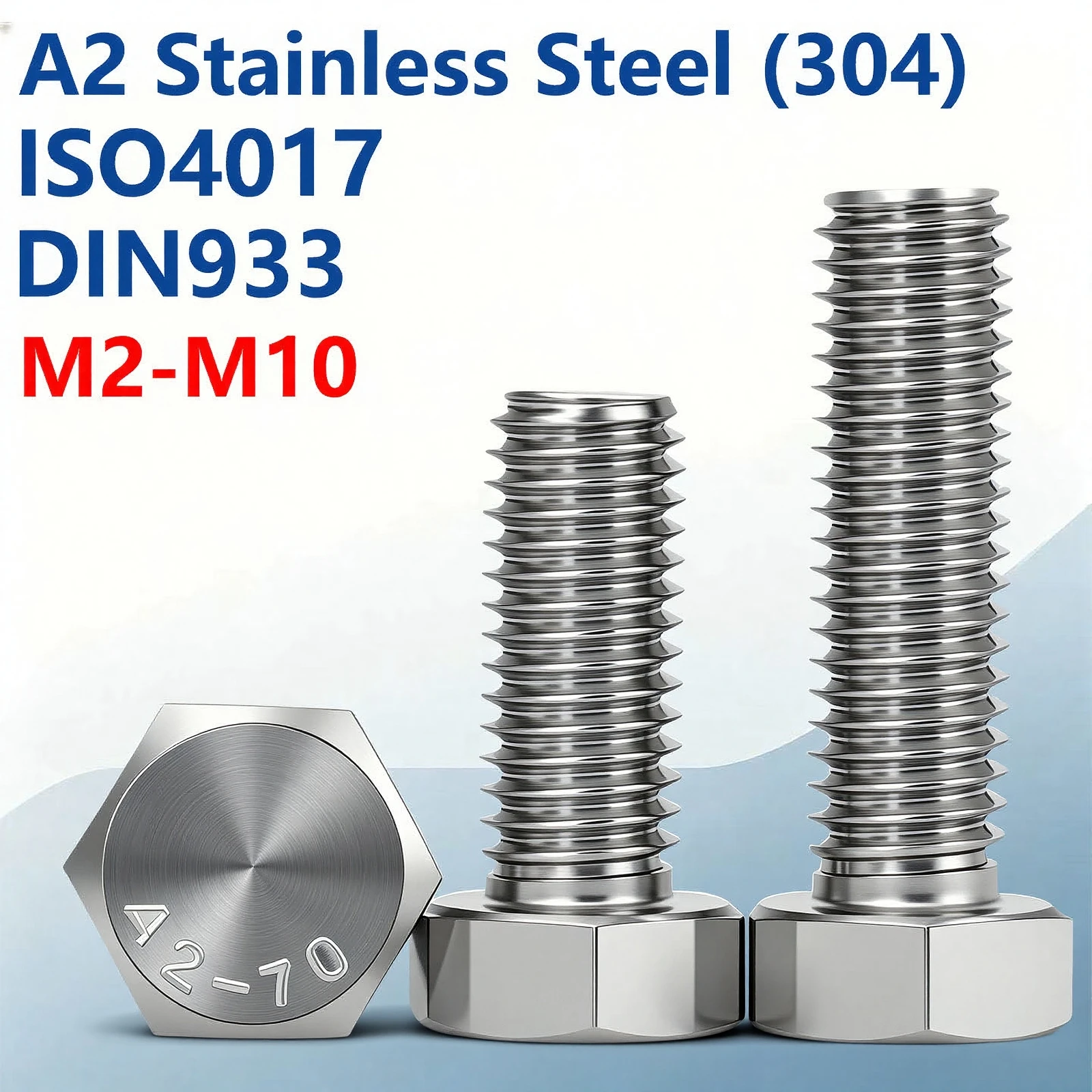 304 Stainless Steel A2-70 Hex Bolts Full Thread Hexagon Screws DIN933 ISO4017 Fastener Hardware M2M2.5M3M4M5M6M8M10