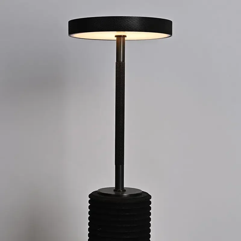 LED Steel Utilitaire Desk Lamp Minimalist Knurled Black Travertine Table Lamp