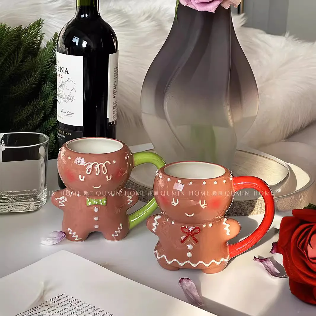 2026 New Christmas Gingerbread Man Ceramic Mug High Value Mug Breakfast Milk Coffee Mug 2-piece Set
