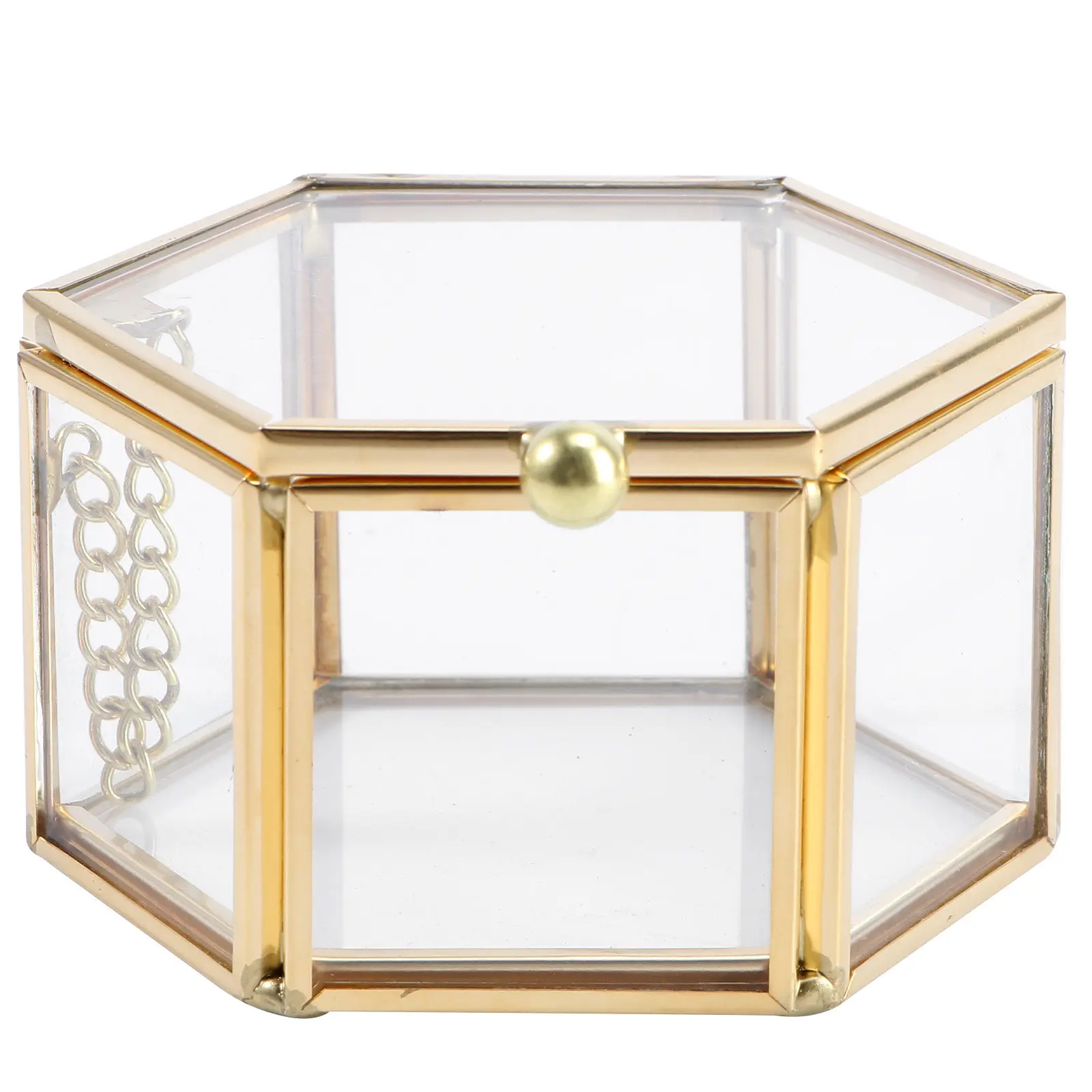 

1Pcs Six-Sided Flip-Top Geometric Glass Jewelry Box for Rings Earrings Storage Premium Copper Trim Elegant Home Decor Display