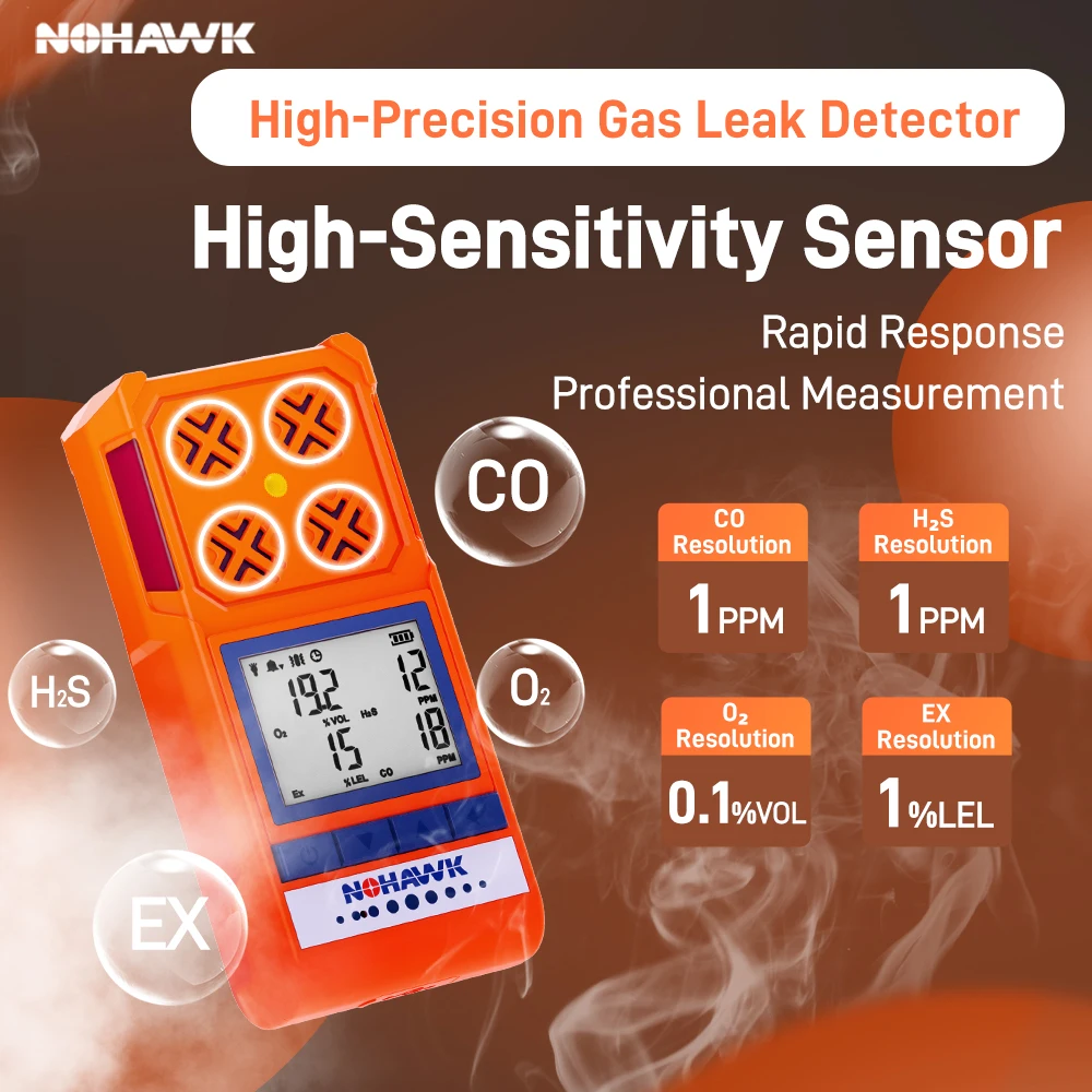 NOHAWK 4-in-1 Portable Gas Detector Combustible Natural Leak Alarm with Sound Screen Vibration for Home or Factory Safety