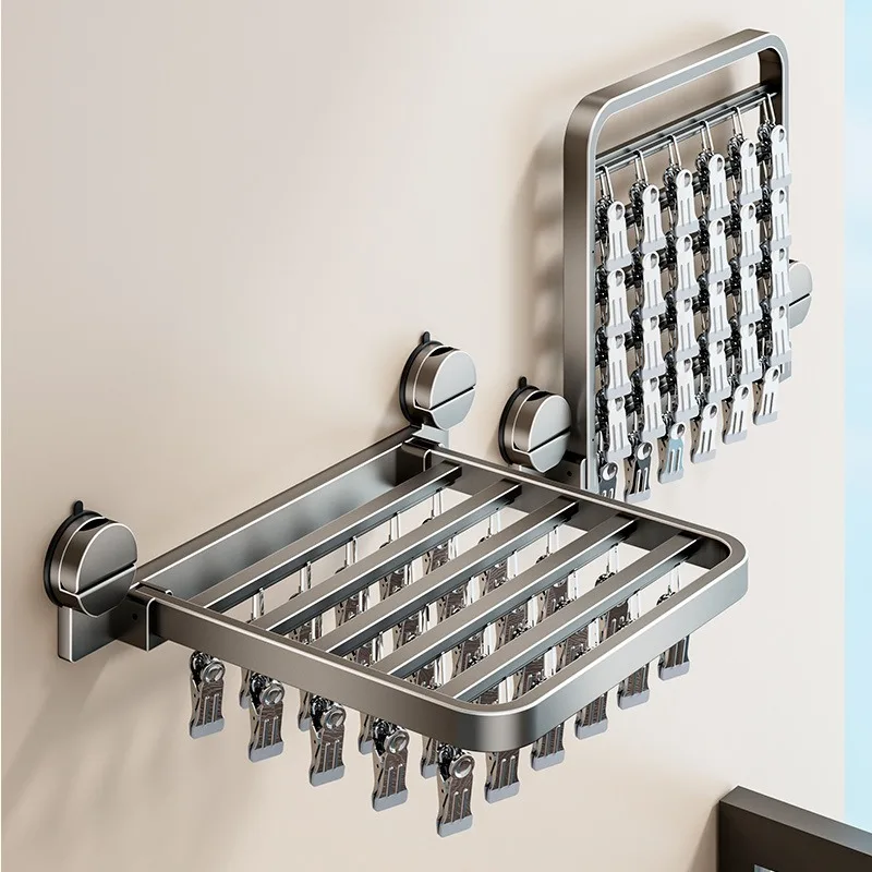 

Suction Cup Foldable Drying Rack with Multi ClipsHanger for Balcony, Home Use for Underwear, Socks, Shoes Drying Organizer