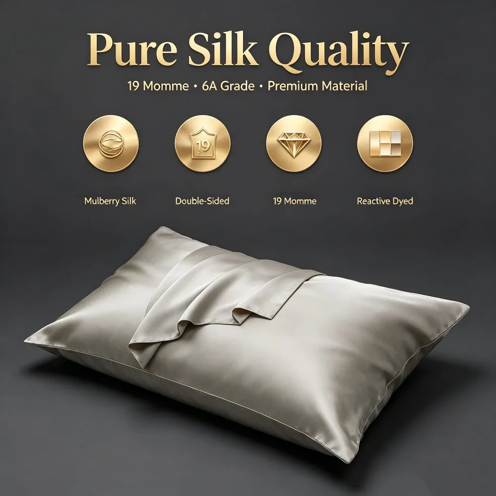19 Momme Mulberry Silk Pillowcase Double-Sided 100% Pure Silk Hidden Zipper Silk Pillow Cover for Hair and Skin 18 Color 13 Size