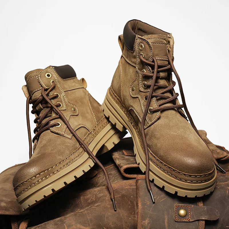 

2025 New Men's Big Yellow Boots Durable Anti - Skid Sole High - Top Chunky Sole Winter Fleece Lined British Work Boots Motorcycl